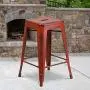 Flash Furniture Commercial Grade 24'' High Backless Distressed Kelly Red Metal Indoor-Outdoor Counter Height Stool Flash Furniture Commercial Grade 24'' High Backless Distressed Kelly Red Metal Indoor-Outdoor Counter Height Stool