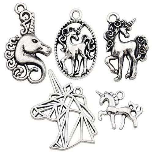 WOCRAFT 50pcs Craft Supplies Antique Silver Animals Unicorn Charms for Jewelry Making Crafting Findings Accessory for DIY Necklace Bracelet (M314)