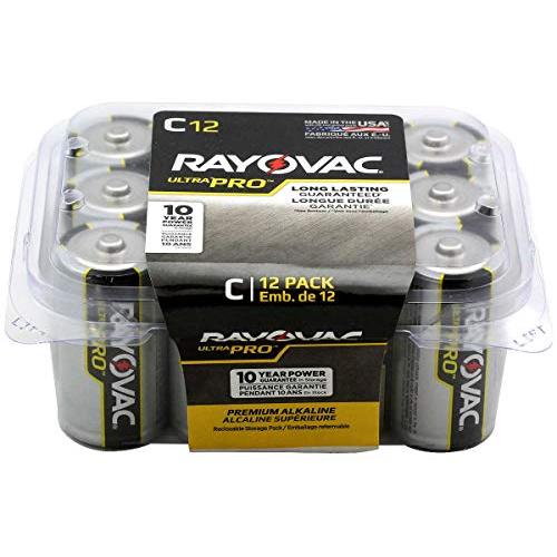Rayovac Batteries ALC-12PPJ UltraPro Industrial Alkaline Battery, C Size, Standard, Black (Pack of 12)