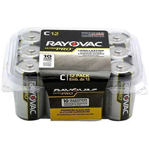 Rayovac Batteries ALC-12PPJ UltraPro Industrial Alkaline Battery, C Size, Standard, Black (Pack of 12) Rayovac Batteries ALC-12PPJ UltraPro Industrial Alkaline Battery, C Size, Standard, Black (Pack of 12)