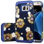 Fingic S7 Case,Galaxy S7 Cases for Women,Shinny Glitter Bling Floral Flower Sunflower Pattern Design Case with Rubber Hard PC Cover for Samsung Galaxy S7 2016 Release,Blue