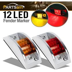 Partsam LED Marker Clearance Light Chrome Guarded Armored trailer RV 12LED Amber/Red (Pack of 2)