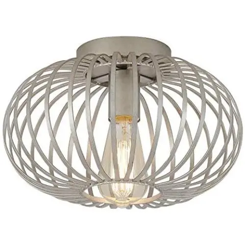 Modern Farmhouse Galvanized Flush Mount Ceiling Light Rustic Metal Cage Semi Flush Mount Light Fixture for Hallway Living Room Kitchen Entryway Bedroom Modern Farmhouse Galvanized Flush Mount Ceiling Light Rustic Metal Cage Semi Flush Mount Light Fixture for Hallway Living Room Kitchen Entryway Bedroom