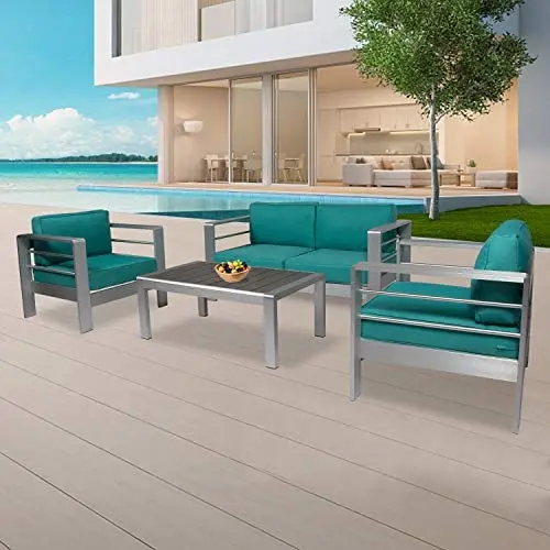 Kinsunny 4pcs Outdoor Patio Furniture Set Shore Aluminum Sectional Sofa Metal Conversation Set with Coffee Table Kinsunny 4pcs Outdoor Patio Furniture Set Shore Aluminum Sectional Sofa Metal Conversation Set with Coffee Table