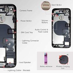 CELL4LESS Back Housing Complete Assembly Metal MidFrame w/Back Glass - Wireless Charging pad - Sim Card Tray and Camera Frame and Lens for iPhone 8 (White)