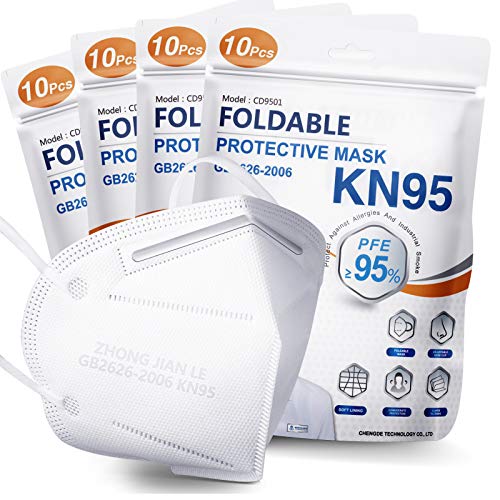 KN95 Face Mask 40 PCs, Included on FDA EUA List, Filter Efficiency≥95%, 5 Layers Cup Dust Mask, Masks Against PM2.5 from Fire Smoke, Dust, for Men, Women, Essential Workers(White)