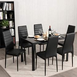 Giantex Set of 6 Dining Chairs, High Back Dining Room Chairs w/Steel Frame, Easy for Cleaning, PU Leather Chairs for Home Kitchen Furniture, Kitchen Chairs, Black