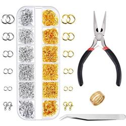Paxcoo 1200Pcs Open Jump Rings and Lobster Clasps Jewelry Findings Kit with Pliers for Jewelry Making (Silver and Gold)