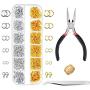 Paxcoo 1200Pcs Open Jump Rings and Lobster Clasps Jewelry Findings Kit with Pliers for Jewelry Making (Silver and Gold)