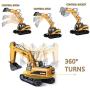 TEMA1985 Remote Control Excavator Toys with Metal Shovel 15 Channel Full Functional RC Construction Vehicles with Lights & Sound 2.4Ghz 2 Batteries Construction Tractor for Boys Girls Kids