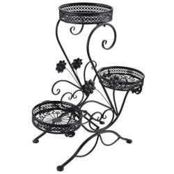 AISHN 3-Tiered Scroll Classic Plant Stand Decorative Metal Garden Patio Standing Plant Flower Pot Rack Display Shelf Holds 3-Flower Pot with Modern''S'' Design (Black)