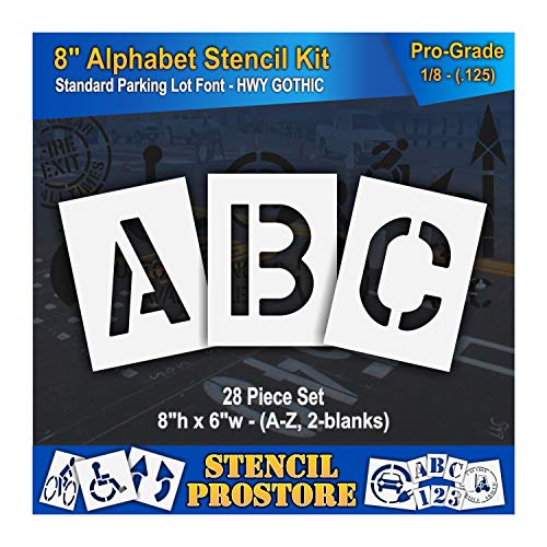 Pavement Stencils - 8 inch Alphabet KIT Stencil Set - (28 Piece) - 8'' x 6'' x 1/8'' (128 mil) - Pro-Grade