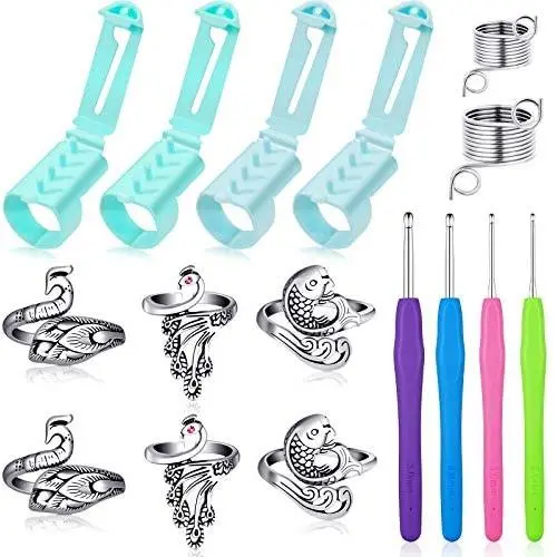 12 Pieces Knitting Loop Crochet Loop, Include 6 Adjustable Finger Loop Ring 2 Metal Yarn Guide Stainless Steel Thimble 4 Plastic Yarn Guide Finger Holder, with 4 Pieces Crochet Hook Needle for Knit 12 Pieces Knitting Loop Crochet Loop, Include 6 Adjustable Finger Loop Ring 2 Metal Yarn Guide Stainless Steel Thimble 4 Plastic Yarn Guide Finger Holder, with 4 Pieces Crochet Hook Needle for Knit
