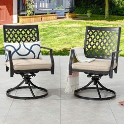 Top Space Outdoor Swivel Chairs Patio Rocker Lounge Chair Metal Bistro Set Club Arm Chair Dining Furniture for Garden Backyard (Set of 2, Beige)