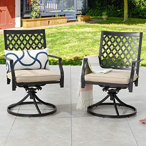 Top Space Outdoor Swivel Chairs Patio Rocker Lounge Chair Metal Bistro Set Club Arm Chair Dining Furniture for Garden Backyard (Set of 2, Beige) Top Space Outdoor Swivel Chairs Patio Rocker Lounge Chair Metal Bistro Set Club Arm Chair Dining Furniture for Garden Backyard (Set of 2, Beige)