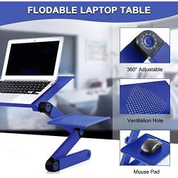 Adjustable Laptop Table, RAINBEAN Laptop Stand for Bed Portable Lap Desk Foldable Laptop Workstation Notebook Riser with Mouse Pad Side Ergonomic Computer Tray Reading Holder TV Bed Standing Desk Blue