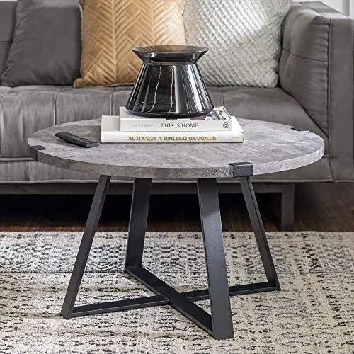 Walker Edison Anastasia Modern Metal Wrap X Base Coffee Table, 30 Inch, Grey Concrete Walker Edison Anastasia Modern Metal Wrap X Base Coffee Table, 30 Inch, Grey Concrete