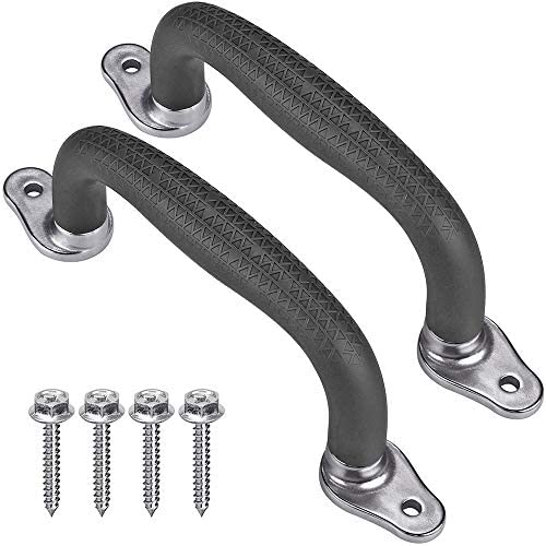 SELEWARE Set of 2 Play House Safety Handles,Playground Handles for Kids Swing Set, Playset, Climbing Frame, Metal Grab Handle Bars 9.64'' Hand Grips ,Black (Black)