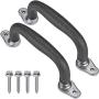 SELEWARE Set of 2 Play House Safety Handles,Playground Handles for Kids Swing Set, Playset, Climbing Frame, Metal Grab Handle Bars 9.64'' Hand Grips ,Black (Black)
