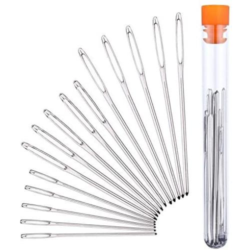 15 Pieces Large-Eye Blunt Needles eBoot Steel Knitting Needles Yarn Sewing Needles with Clear Bottle, 3 Sizes (5.2 cm, 6 cm and 7 cm)