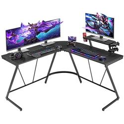 Mr IRONSTONE L-Shaped Gaming Desk 50.8'' Computer Corner Game Desk, Home Office Writing Workstation with Large Monitor Stand,Cup Holder & Headphone Hook Textured Carbon Fiber