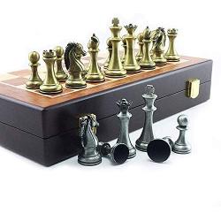 LINWEI Chess Set Board Game for Kids Adult Draughts Chess Set,Metal Chess Set Portable Game of International Chess Wooden Folding Chess Board King Height 67mm Chess Game Casual Puzzle Part A0-290B