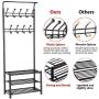 Yaheetech Hall Tree Metal Entryway 18 Hooks Coat Rack with 3-Tier Shoe Rack Bench Hat Umbrella Stand Hallway Organiser,Entryway Bench with Coat Rack Black