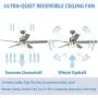 Reversible Ceiling Fan with Light and Remote Control, Stainless Steel, Silver (42in) Reversible Ceiling Fan with Light and Remote Control, Stainless Steel, Silver (42in)