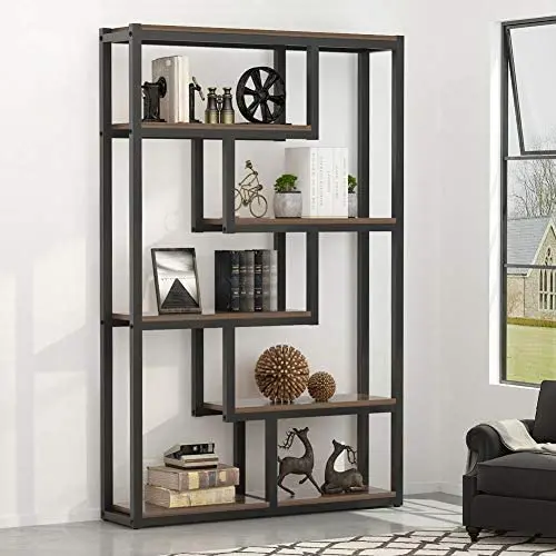 6-Shelf Industrial Bookshelf, Vintage Etagere Bookcase, Storage and Display Shelves with Sturdy Metal Frame for Home Office, Dark Walnut 6-Shelf Industrial Bookshelf, Vintage Etagere Bookcase, Storage and Display Shelves with Sturdy Metal Frame for Home Office, Dark Walnut