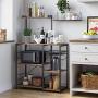 VASAGLE ALINRU Baker’s Rack with Shelves, Kitchen Shelf with Wire Basket, 6 S-Hooks, Microwave Oven Stand, Utility Storage for Spices, Pots, and Pans, Hazelnut Brown and Black UKKS035B03