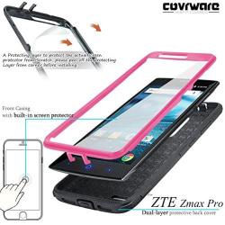 COVRWARE [Iron Tank] case Compatible with ZTE ZMAX PRO/ZTE Carry, with Built-in [Screen Protector] Full-Body Rugged Holster Armor Case [Brushed Metal Texture Design][Belt Clip][Kickstand], Pink