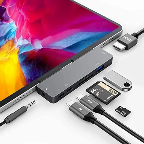 USB C HUB for iPad Pro 12.9'' 2020,iPad Air4,Adapter for iPad Pro 11'',7 in 1 iPad Pro Hub with 4K HDMI,3.5mm Headphone Jack,USB3.0,USB C PD Charging&Data,USB C Earphone Jack,SD/Micro SD USB C HUB for iPad Pro 12.9'' 2020,iPad Air4,Adapter for iPad Pro 11'',7 in 1 iPad Pro Hub with 4K HDMI,3.5mm Headphone Jack,USB3.0,USB C PD Charging&Data,USB C Earphone Jack,SD/Micro SD