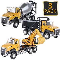 Kids Construction Vehicles Toys, Dump Truck, Digger, Mixer Truck, 1/50 Scale Metal Collectible Model Tractor Toy Cars, Pull Back Car Toys Birthday Gift Educational Toys for Boys 3, 4, 5 Year Olds