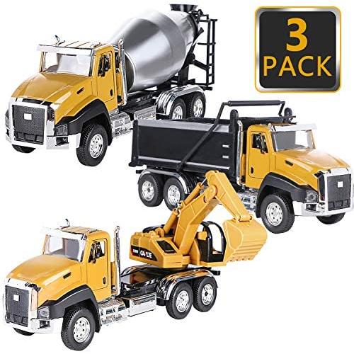 Kids Construction Vehicles Toys, Dump Truck, Digger, Mixer Truck, 1/50 Scale Metal Collectible Model Tractor Toy Cars, Pull Back Car Toys Birthday Gift Educational Toys for Boys 3, 4, 5 Year Olds