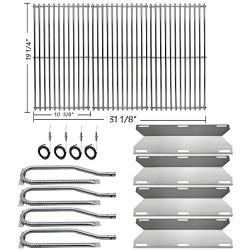 Hisencn Repair kit Replacement for Jenn Air 720-0337, 7200337, 720 0337 Gas Grill Model, 4pack Stainless Steel Burners Pipe Tube, Heat Plates Sheild Tent, Set of 3 Grill Cooking Grid Grates