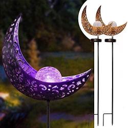 EOYIZW Garden Decor, (2 Pack) Solar Lights Outdoor Decorative, Waterproof Metal Moon Stake Light, Yard Decor Ornaments Lights Warm White LED for Lawn, Patio, Pathway -Purple