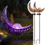 EOYIZW Garden Decor, (2 Pack) Solar Lights Outdoor Decorative, Waterproof Metal Moon Stake Light, Yard Decor Ornaments Lights Warm White LED for Lawn, Patio, Pathway -Purple