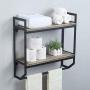 Weven Industrial Metal 23.6'' Bathroom Shelves Wall Mounted,2-Tier Rustic Wall Shelf Over Toilet,Towel Rack with Towel Bar,Floating Shelf Towel Holder,Black