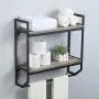 Weven Industrial Metal 23.6'' Bathroom Shelves Wall Mounted,2-Tier Rustic Wall Shelf Over Toilet,Towel Rack with Towel Bar,Floating Shelf Towel Holder,Black Weven Industrial Metal 23.6'' Bathroom Shelves Wall Mounted,2-Tier Rustic Wall Shelf Over Toilet,Towel Rack with Towel Bar,Floating Shelf Towel Holder,Black