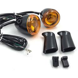 HTTMT MT224-017R- Heavy Billet Aluminum Rear Turn Signal Light Indicator Light Yellow lens With Long Black Heavy Metal Brackets Compatible with 1992-2016 Harley Davidson Sportster XL 883 1200