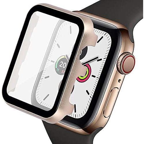 Ritastar for Apple Watch Protector 38mm with Screen Tempered Glass,Thin Plating Metal Bumper Case and Hard PET Cover,High Sensitive Touch,Impact Resistant,No Bubble for iWatch Series 3/2/1,Gold
