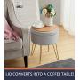 Ornavo Home Modern Round Velvet Storage Ottoman Foot Rest Stool/Seat with Gold Metal Legs & Tray Top Coffee Table - Silver