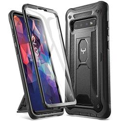 YOUMAKER Kickstand Case for Galaxy S10 Plus, Built-in Screen Protector Work with Fingerprint ID Full Body Heavy Duty Protection Shockproof Cover for Samsung Galaxy S10+ Plus 6.4 inch - Black