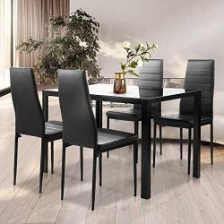 DKLGG 5-Piece Kitchen Dining Table Set for Dining Room, 4 Faux Leather Metal Frame Chairs, Dinette, Compact Space w/Glass Tabletop