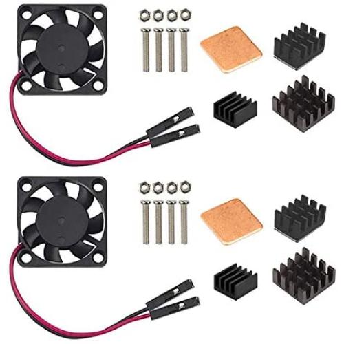 Easycargo Raspberry Pi 4 Heatsink Fan Kit, Cooler Fan Heatsink Set for Cooling Raspberry Pi 4B, 3B+, 3B, Pi 2, Pi Model B+ (Black 2 Pack)