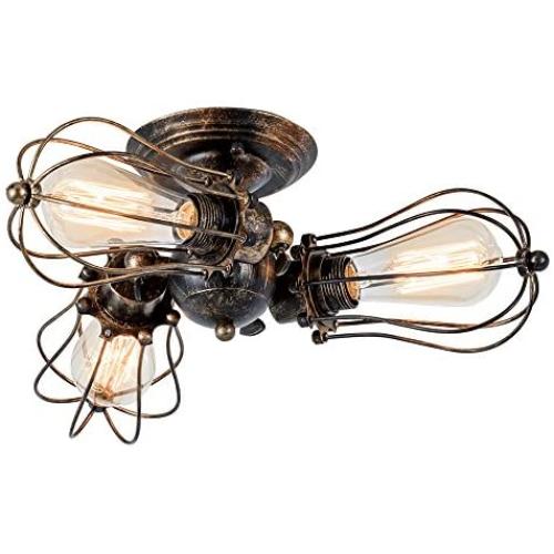 Vintage Ceiling Light Industrial Rotatable Semi-Flush Mount Ceiling Light Metal Lamp Fixtures Painted Finish; Moonkist (with 3 Light) (Bronze)