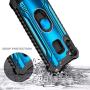 E-Began Case for Samsung Galaxy A11 with Tempered Glass Screen Protector (Full Coverage), Aluminum Magnetic Metal Built-in Ring Holder, Full-Body Protective Shockproof Military Case -Blue