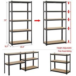 Yaheetech Black 5-Shelf Steel Shelving Unit Storage Rack Adjustable Garage Shelves Utility Rack Display for Home Office Garage 71in Height, 1 Pack