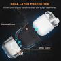 Lauzq Metal Airpods Case,Hard Case Cover Full Protective Skin Cover Shockproof Compatible Airpods 1&2 Charging Case(Not for Wireless Charging),Dual-Layer Silicone & Anti-Lost Keychain