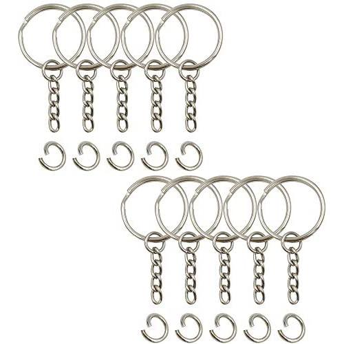 Key Ring with Chain and Open Jump Rings 50Pack